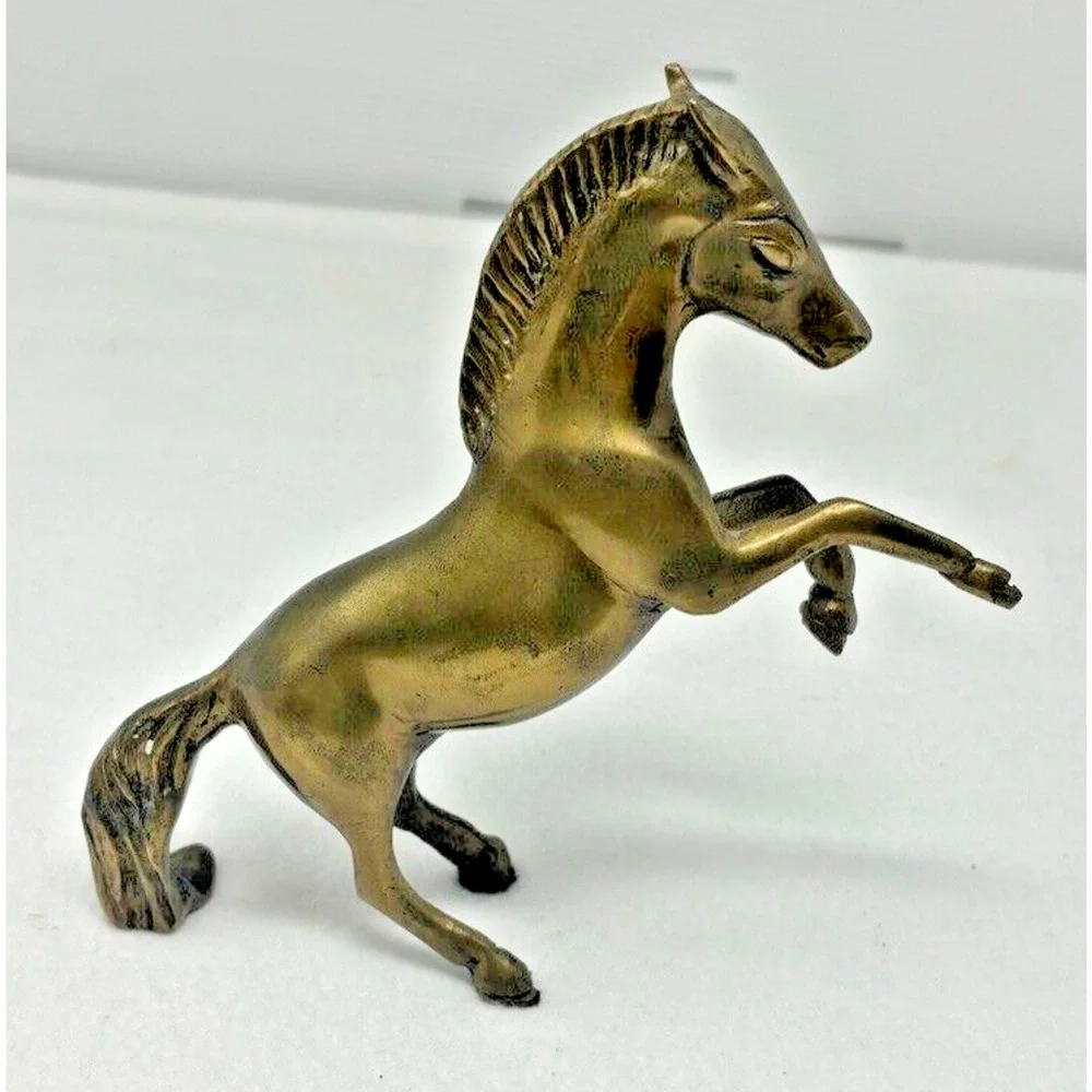 Vintage Brass Horse Wild‎ Rearing Figurine Statue Equestrian Western Ranch Lodge